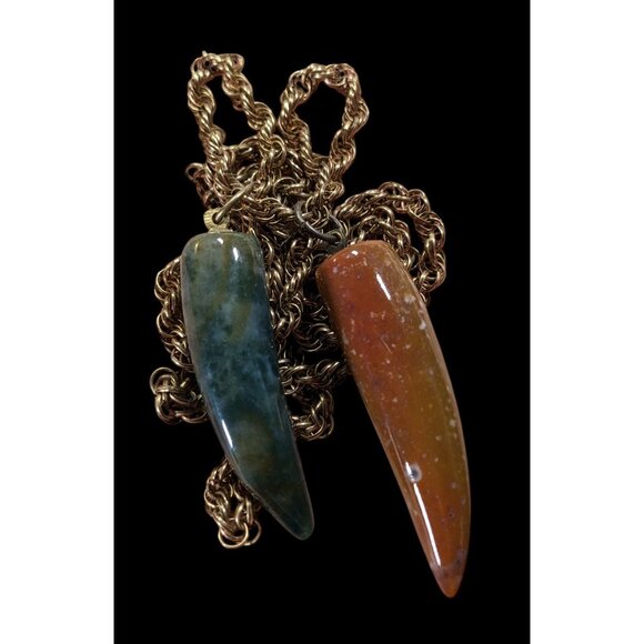 Vintage Dual Carved Stone Fang Pendant Necklace - Picture 5 of 6